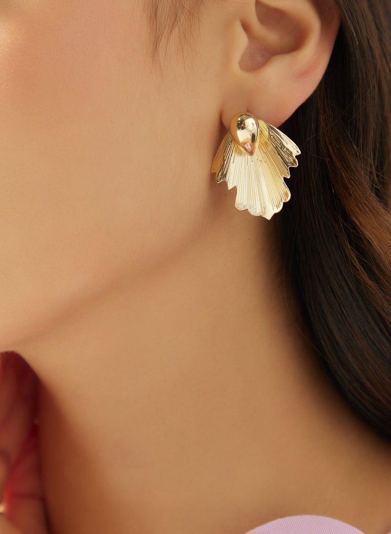 Ginger Chunky Asymmetical Gold Earrings - Image 4
